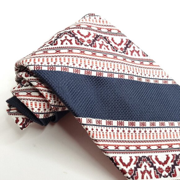 Vintage 50s Striped Geometric Tie Necktie Navy Blue Red Textured A. Sulka & Co - Picture 2 of 5